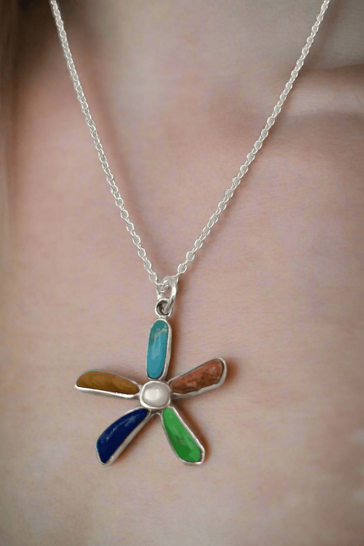 Genuine Stone Flower Dainty Sterling Silver Chain Necklace