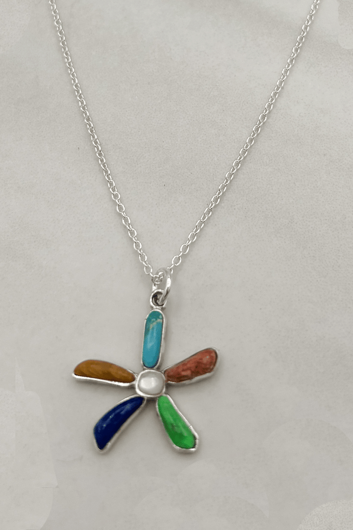 Genuine Stone Flower Dainty Sterling Silver Chain Necklace