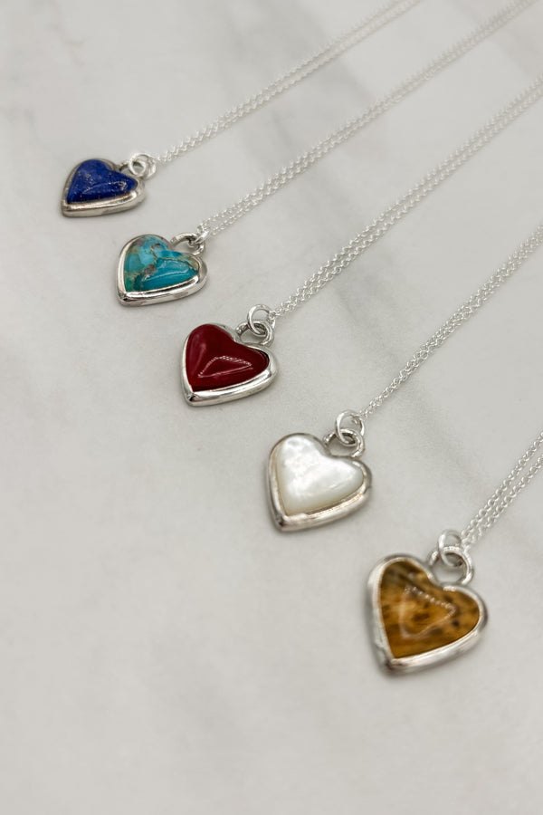 Genuine Stone Heart Sterling Silver Dainty Chain Necklace