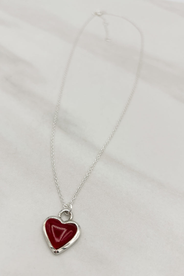 Genuine Stone Heart Sterling Silver Dainty Chain Necklace