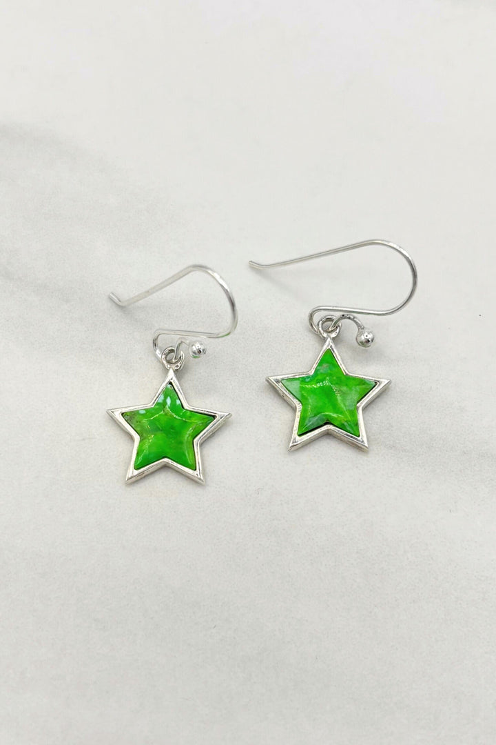 Genuine Stone Star Charm Sterling Silver French Hook Dangle Earrings