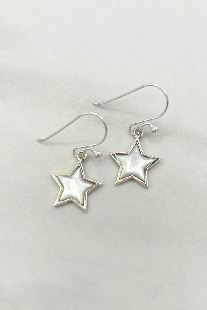 Genuine Stone Star Charm Sterling Silver French Hook Dangle Earrings