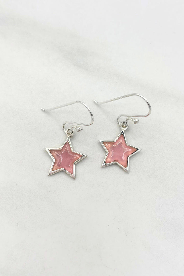 Genuine Stone Star Charm Sterling Silver French Hook Dangle Earrings