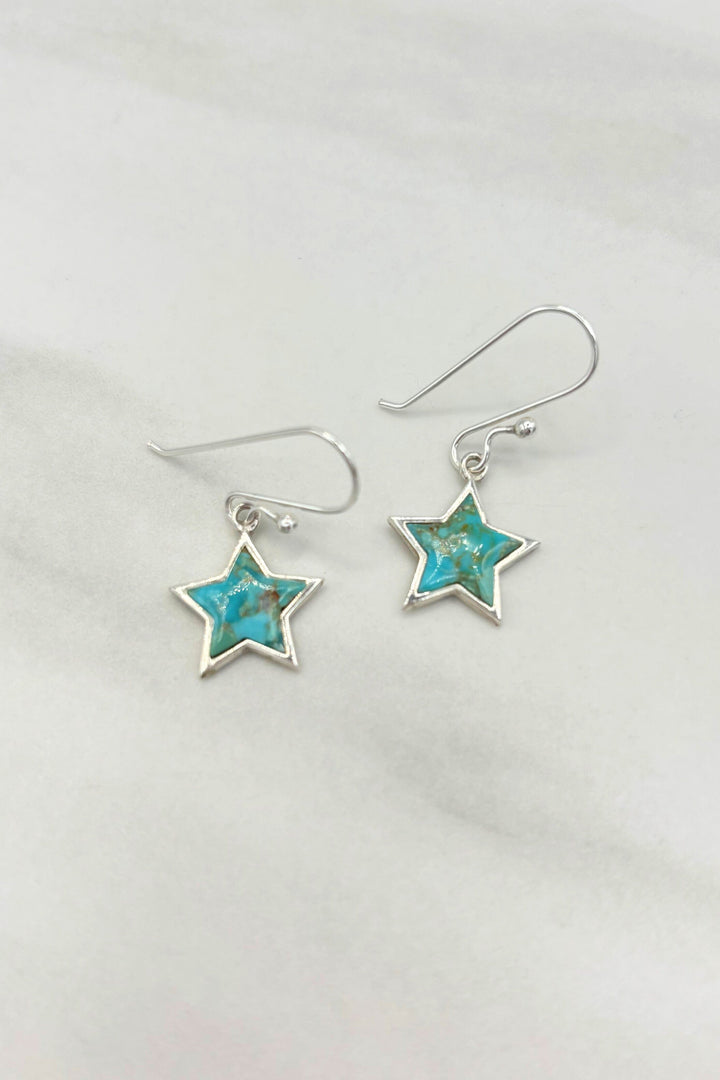 Genuine Stone Star Charm Sterling Silver French Hook Dangle Earrings