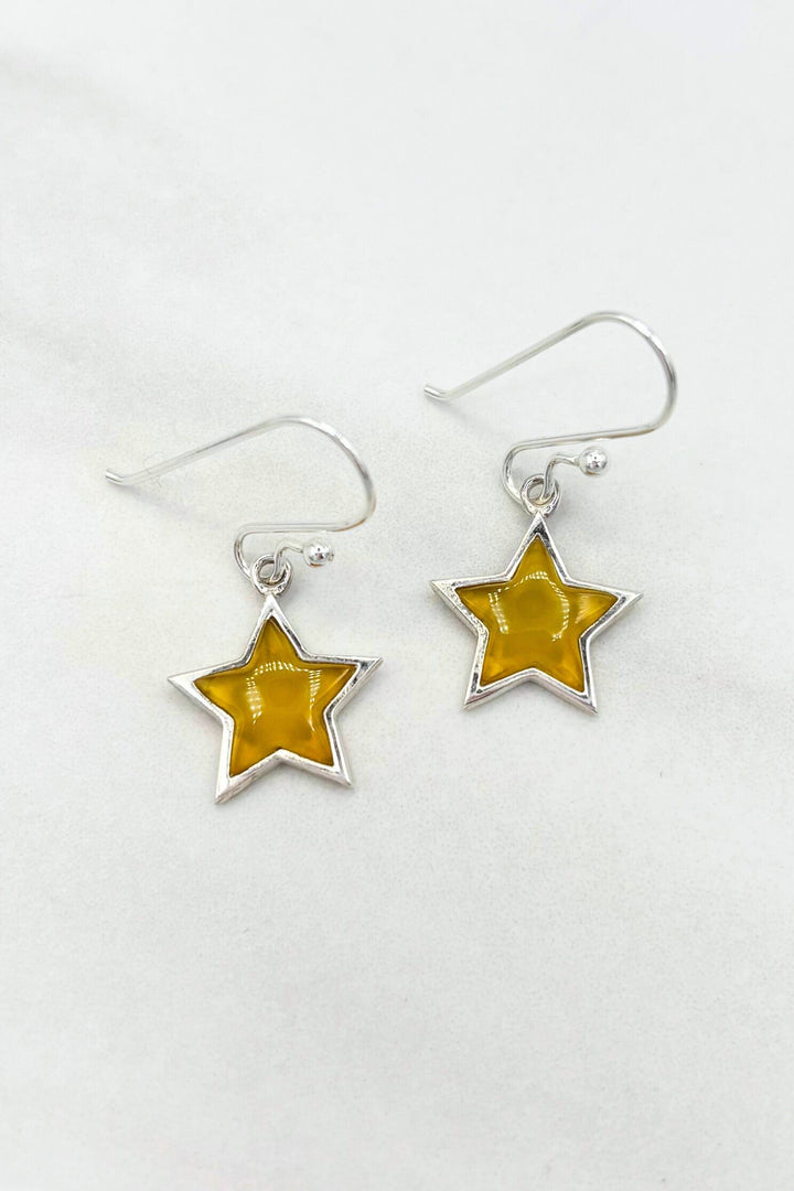 Genuine Stone Star Charm Sterling Silver French Hook Dangle Earrings