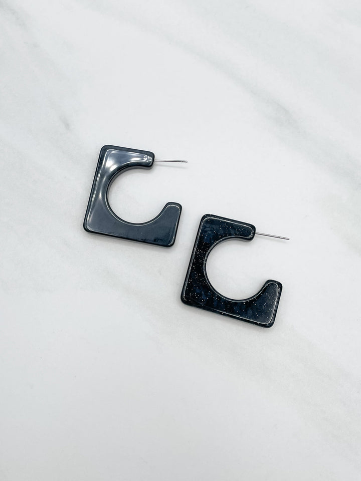 Geometric Square Resin Hoop Earrings