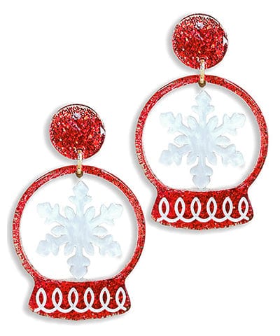 Glitter Acrylic Snowflake Globe Christmas Dangle Earrings