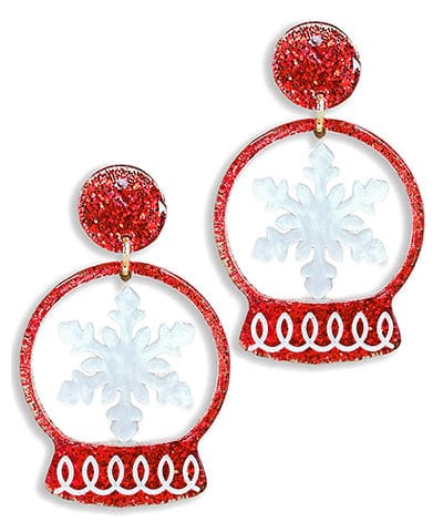 Glitter Acrylic Snowflake Globe Christmas Dangle Earrings