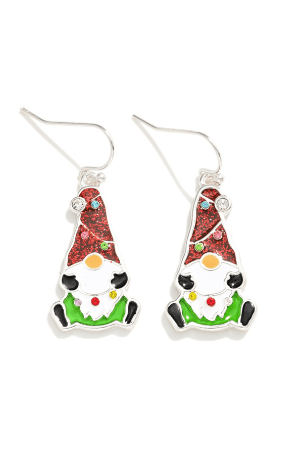 Glitter Enamel Christmas Lights Wrapped Gnome Dangle Earrings