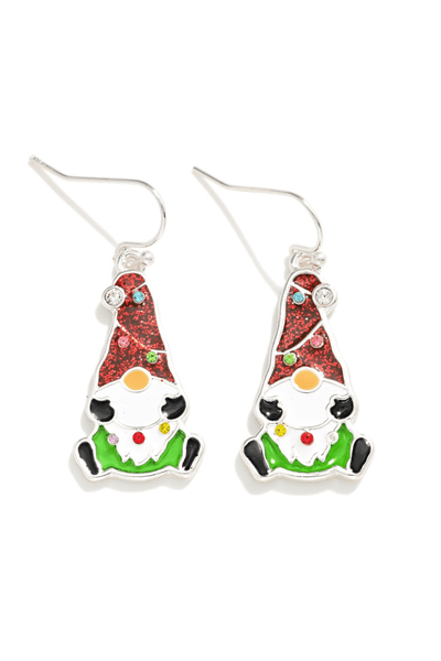 Glitter Enamel Christmas Lights Wrapped Gnome Dangle Earrings