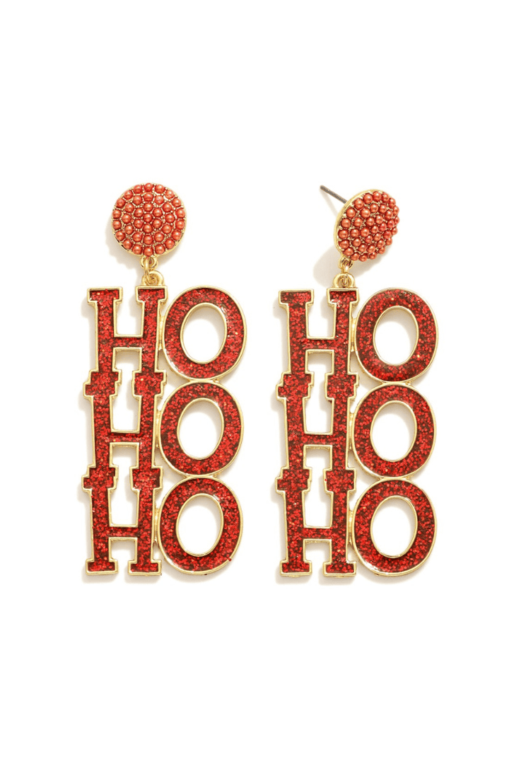 Glitter Enamel HoHoHo Lettering Drop Earrings
