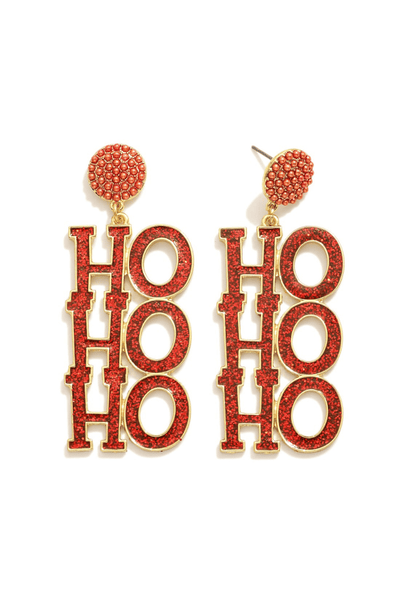 Glitter Enamel HoHoHo Lettering Drop Earrings