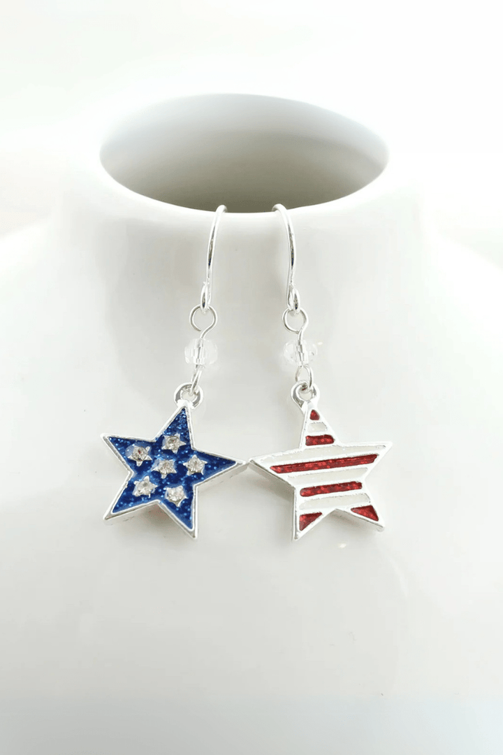 Glitter Enamel Star Shaped American Flag Earrings