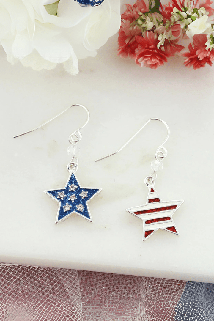 Glitter Enamel Star Shaped American Flag Earrings