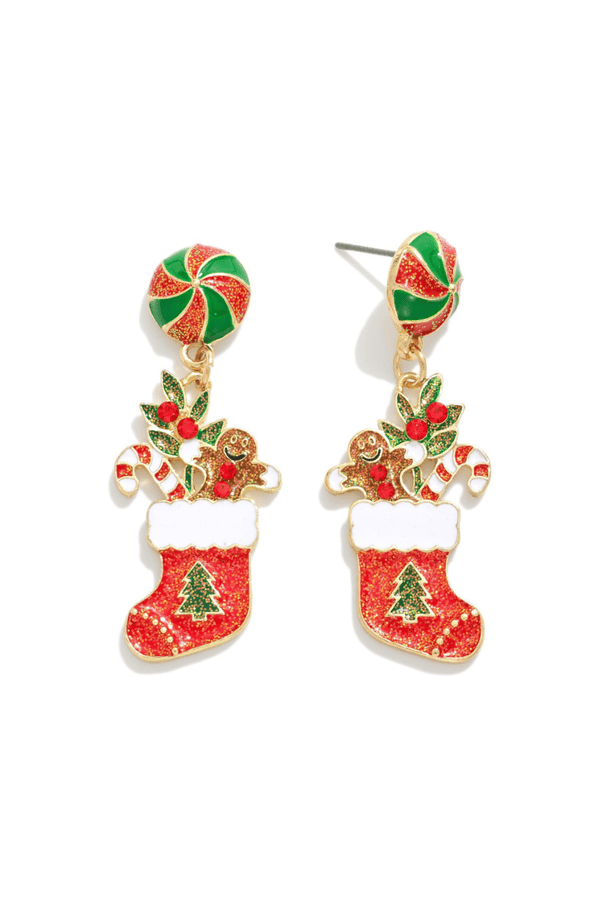 Glitter Enamel Stuffed Stocking Dangle Earrings