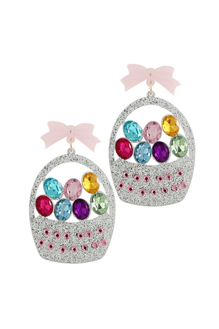 Glittery Gem Easter Egg Basket Statement Dangle Earrings