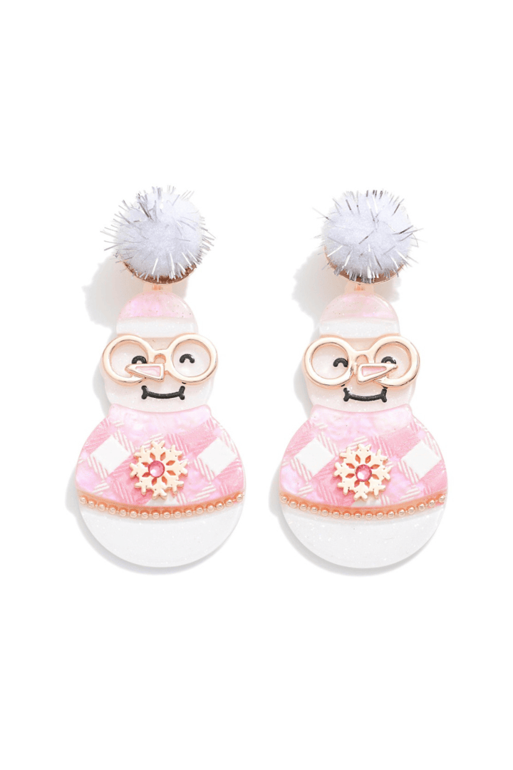 Glittery Round Glasses Acrylic Snowman Dangle Earrings