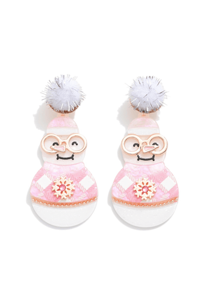 Glittery Round Glasses Acrylic Snowman Dangle Earrings