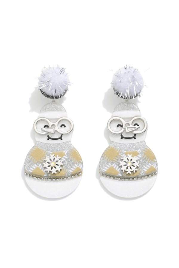 Glittery Round Glasses Acrylic Snowman Dangle Earrings