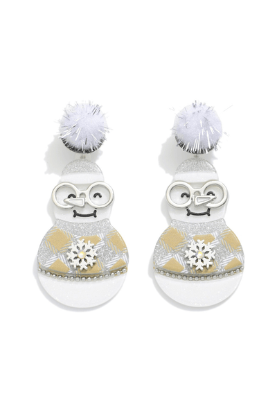 Glittery Round Glasses Acrylic Snowman Dangle Earrings