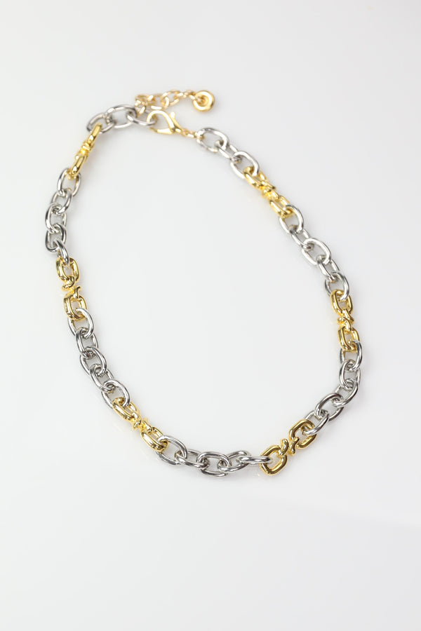 Gold and Silver Necklace with Chunky Chain and Vintage Knot Links