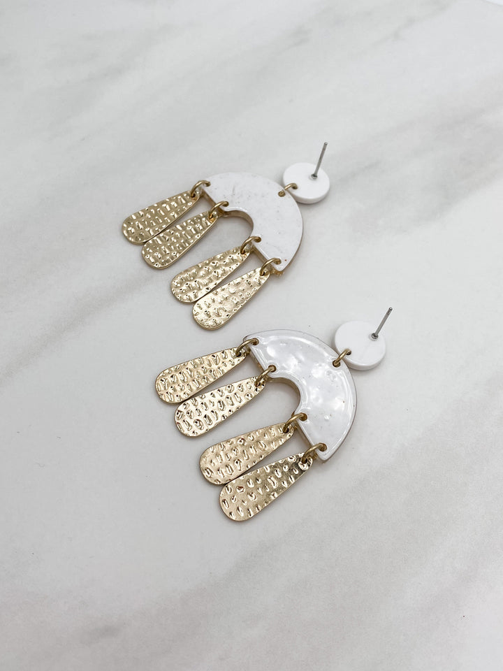 Gold Leaf Half Arch with Dangling Gold Charm Earrings