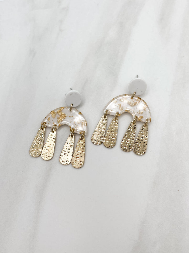Gold Leaf Half Arch with Dangling Gold Charm Earrings
