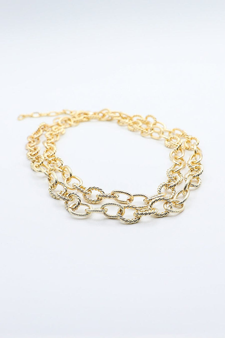 Gold Necklace with Two Kinds of Textured Links