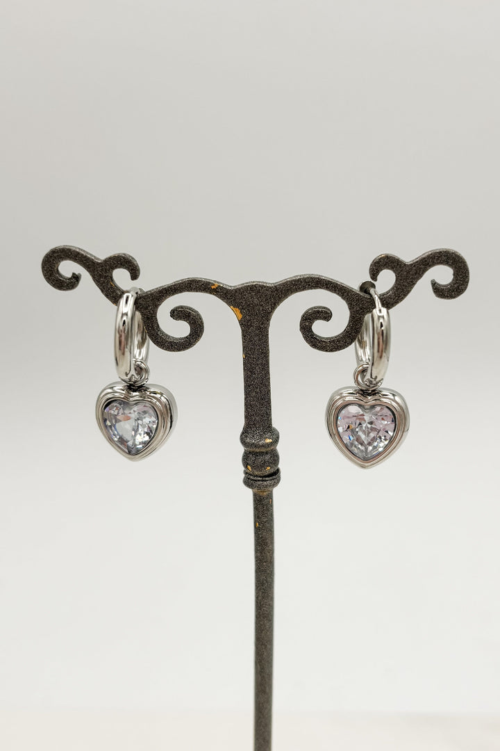 Gold or Silver Plated CZ Heart Hoop Huggie Dangle Earrings