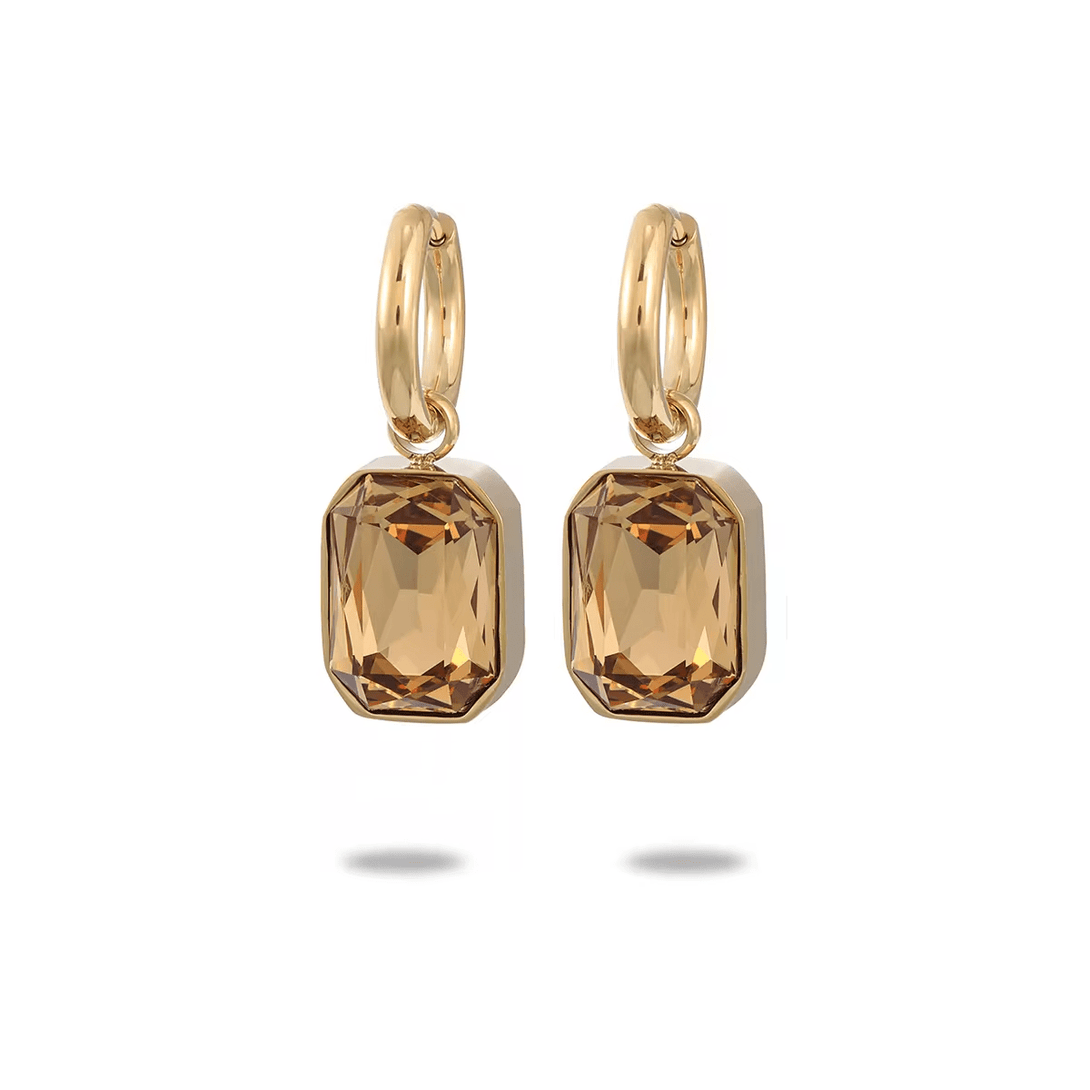 Gold Plated Huggie Style Rectangle Crystal Earrings