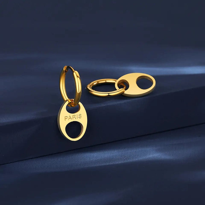 Gold Plated Stainless Steel Huggie Hoop Earrings with "PARIS"