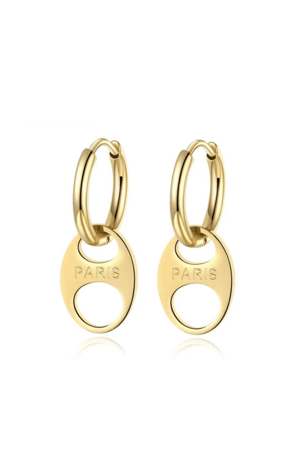 Gold Plated Stainless Steel Huggie Hoop Earrings with "PARIS"