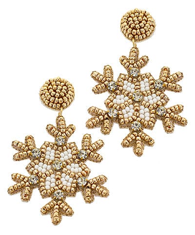 Golden Snowflake Beaded Christmas Dangle Earrings