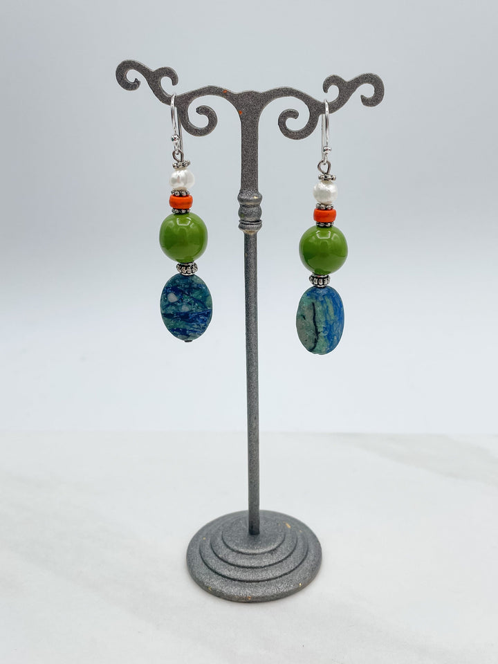 Green Earth Tone Dangle Earrings
