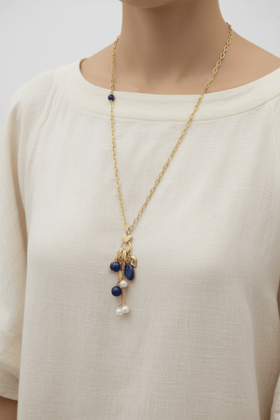 Haley Long Chain Necklace with Multi Charm Cascading Centerpiece