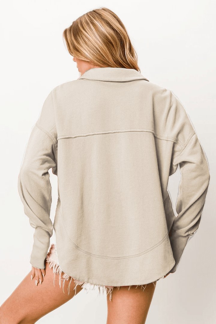 Half Eyelet Split Neck Thumbhole Cuff Sleeve Pullover