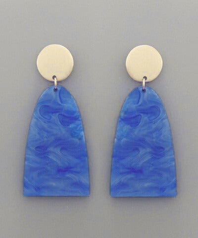 Half Oval Marbled Acrylic Drop Earrings with Circle Post