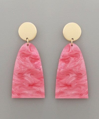 Half Oval Marbled Acrylic Drop Earrings with Circle Post