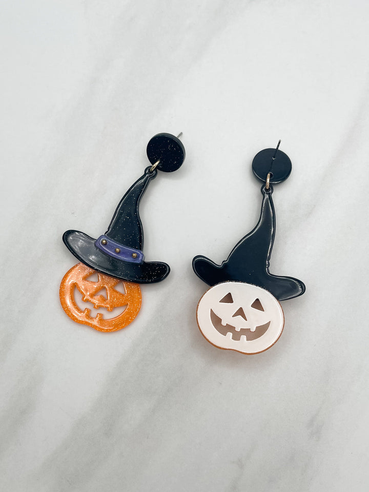 Halloween Resin Pumpkin with Hat Earrings