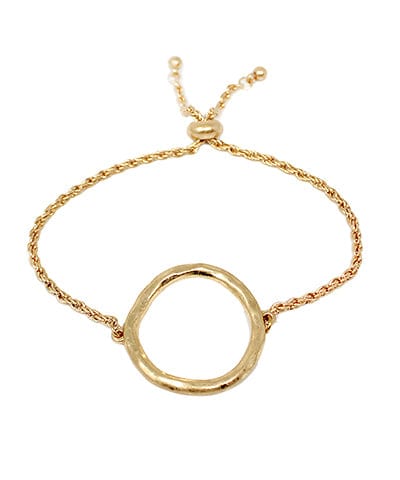 Hammered Circle Simple Adjustable Chain Bracelet