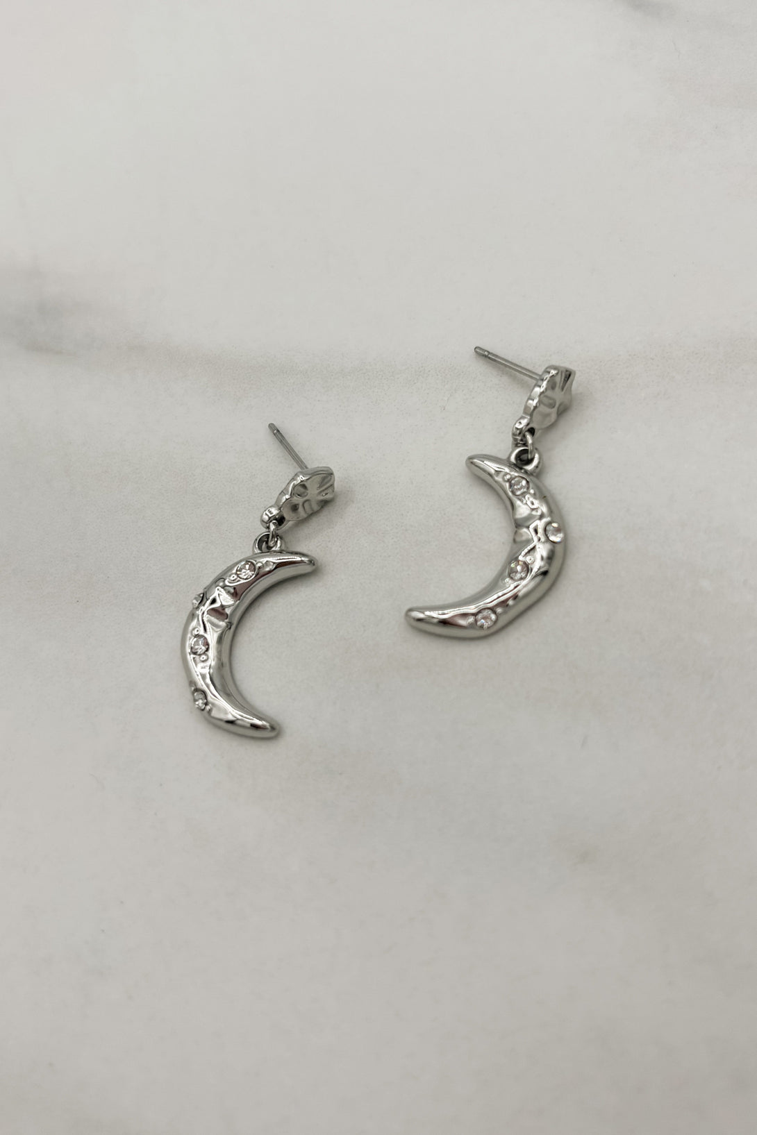 Hammered Crystal Encrusted Crescent Moon Earrings