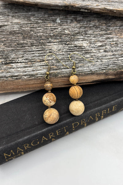 Handmade 3 Size Genuine Stone Bead Earrings