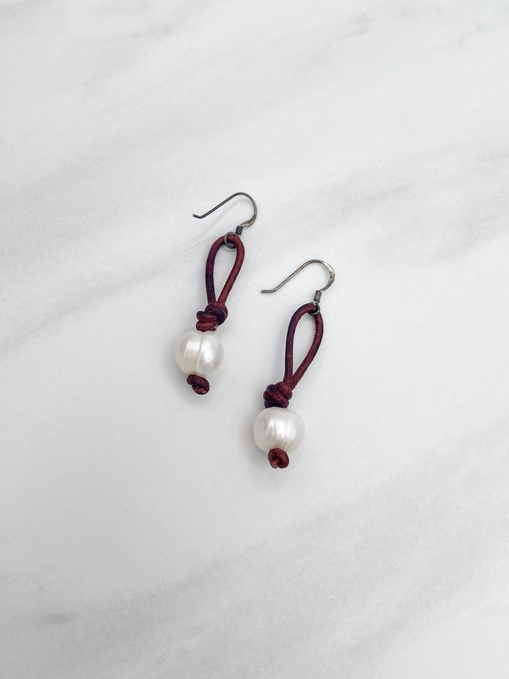 Handmade Knotted White Pearl Earrings