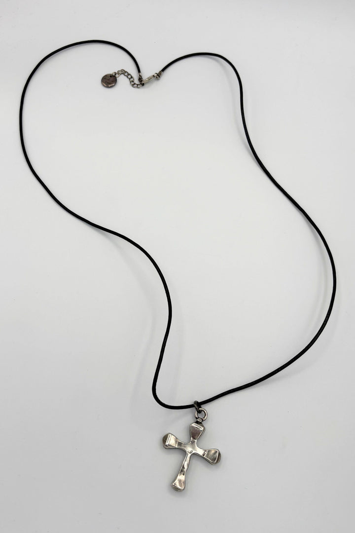 Handmade Long Leather Cord Necklace With Silver Cross Pendant