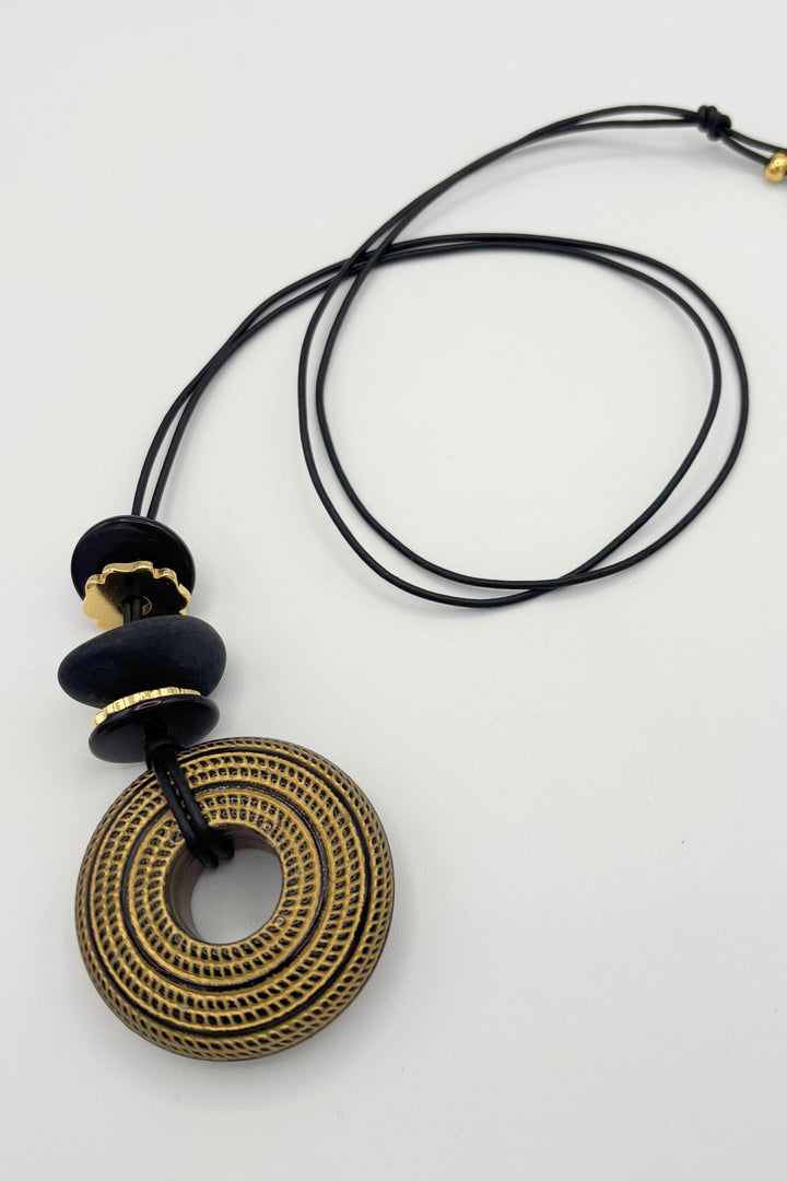Handmade Long Leather Necklace with Vintage Bead Pendants