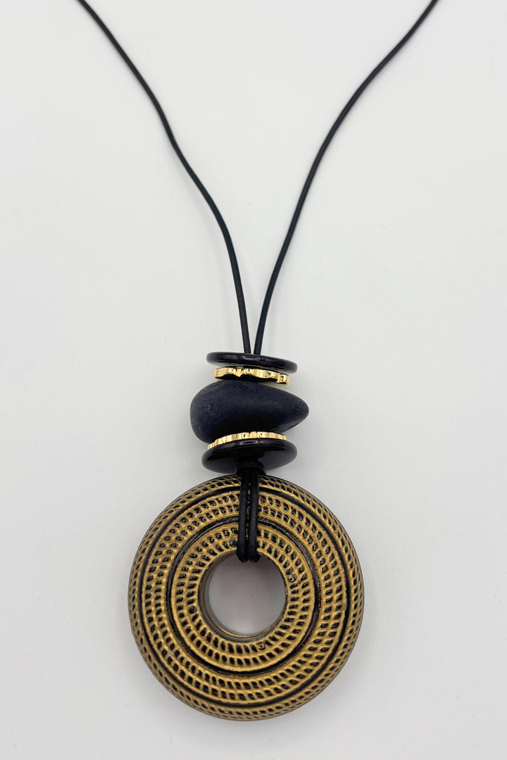 Handmade Long Leather Necklace with Vintage Bead Pendants