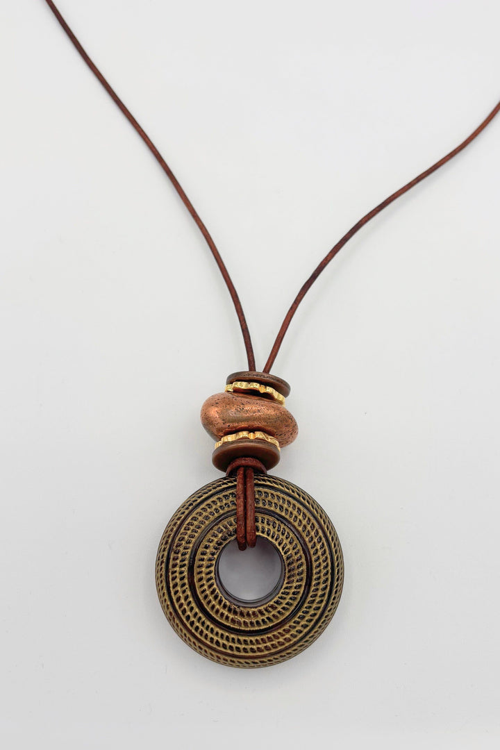 Handmade Long Leather Necklace with Vintage Bead Pendants