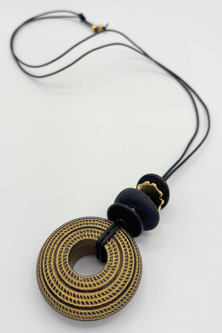 Handmade Long Leather Necklace with Vintage Bead Pendants