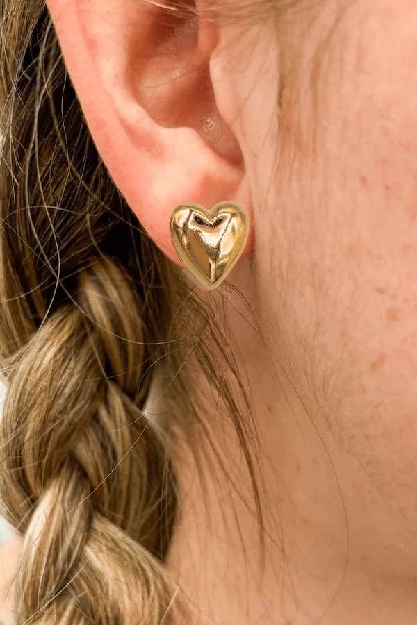 Heart Shaped Earlobe Clamp Post Earrings