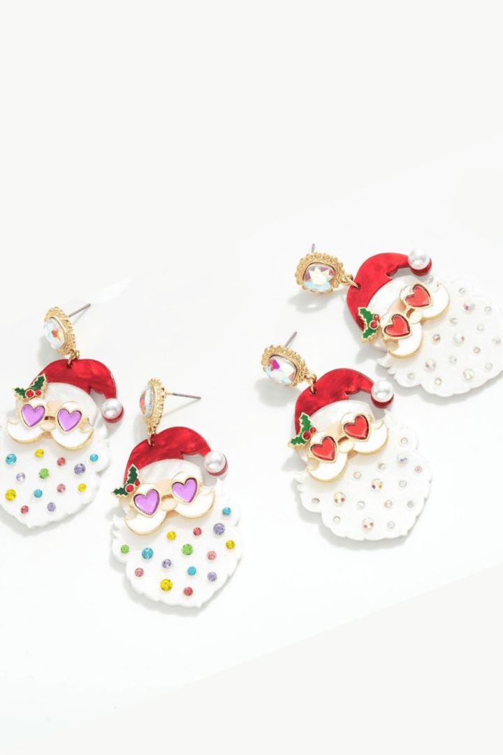 Heart Sunglasses Santa Christmas Dangle Earrings